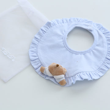 Bavetica bleu cu volanase si ursulet Puccio, 100% bumbac