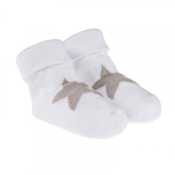 Set 3 perechi sosete albe, gri si bej, cu stea decorativa