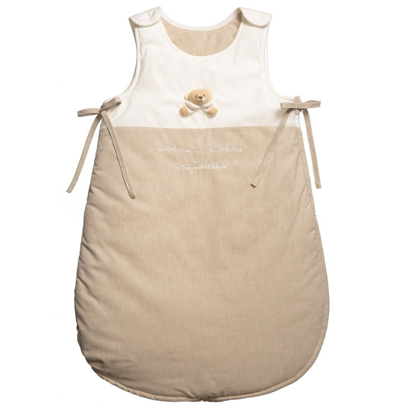 Sac de dormit bebelusi unisex, crem-bej, 100% bumbac, cu ursulet Tato