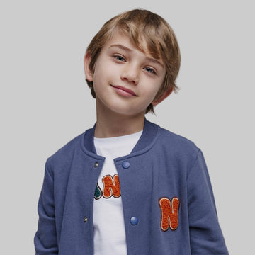Bomber albastru pentru copii cu logo portocaliu
