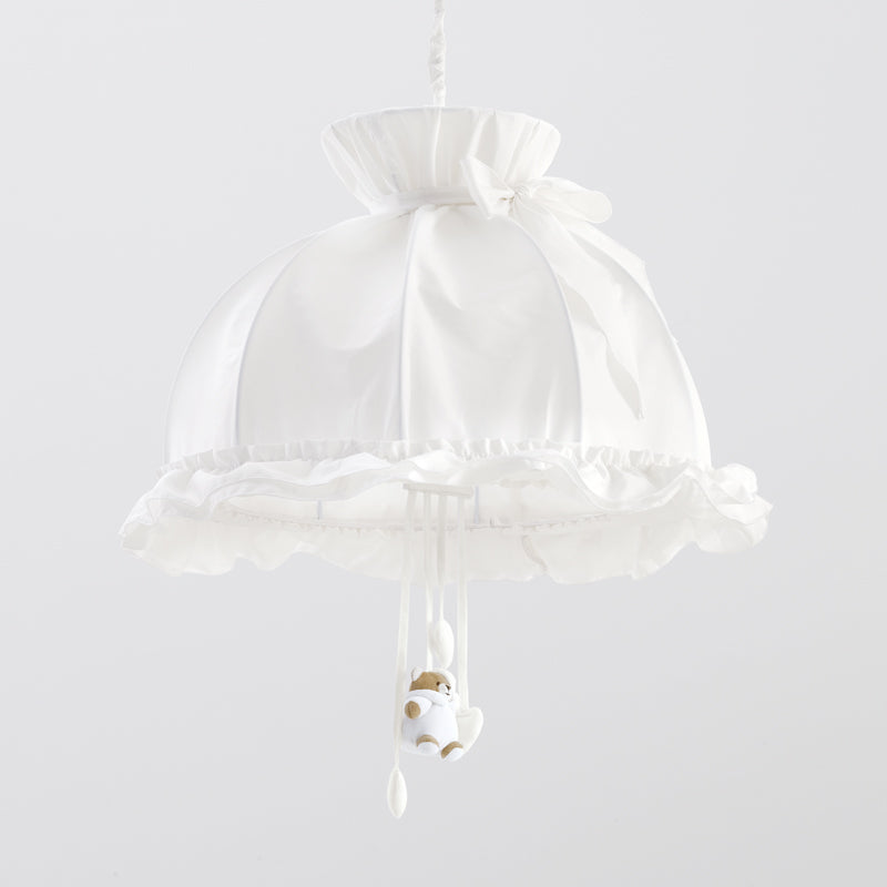Lustra Tato pentru camera bebelusului, 50 cm, cu decor textil alb si ursulet