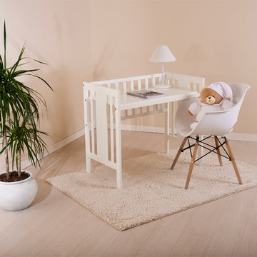 Pat co-sleeping Mini Me pentru nou-nascuti, convertibil in birou, saltea inclusa, lemn MDF alb