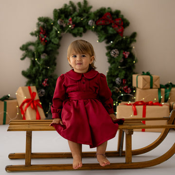 Rochie rosie din satin cu fundita in talie