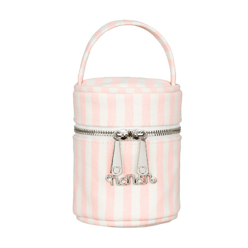 Suport pentru suzeta din panza roz, design rotund cu fermoar