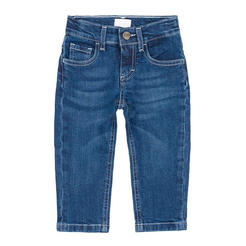 Jeansi denim albastru pentru copii cu buzunare frontale