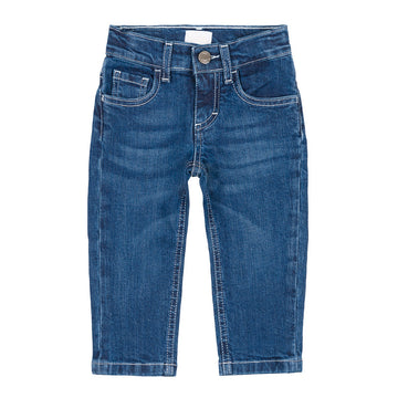 Jeansi denim albastru pentru copii cu buzunare frontale