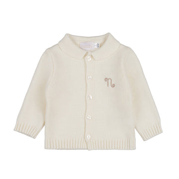 Set alb din doua piese din tricot pentru bebelusi cu broderie
