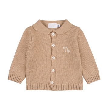 Set bej din doua piese din tricot pentru bebelusi cu broderie