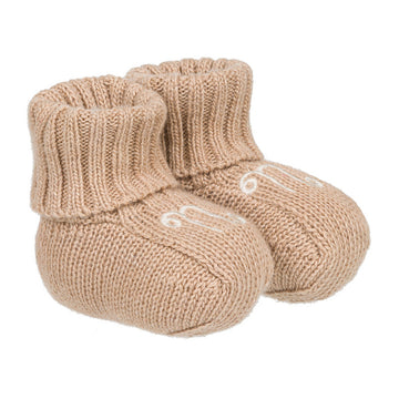 Botosei bej din tricot pentru bebelusi cu broderie