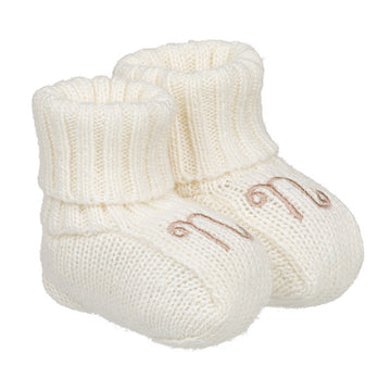 Botosei albi din tricot pentru bebelusi cu broderie