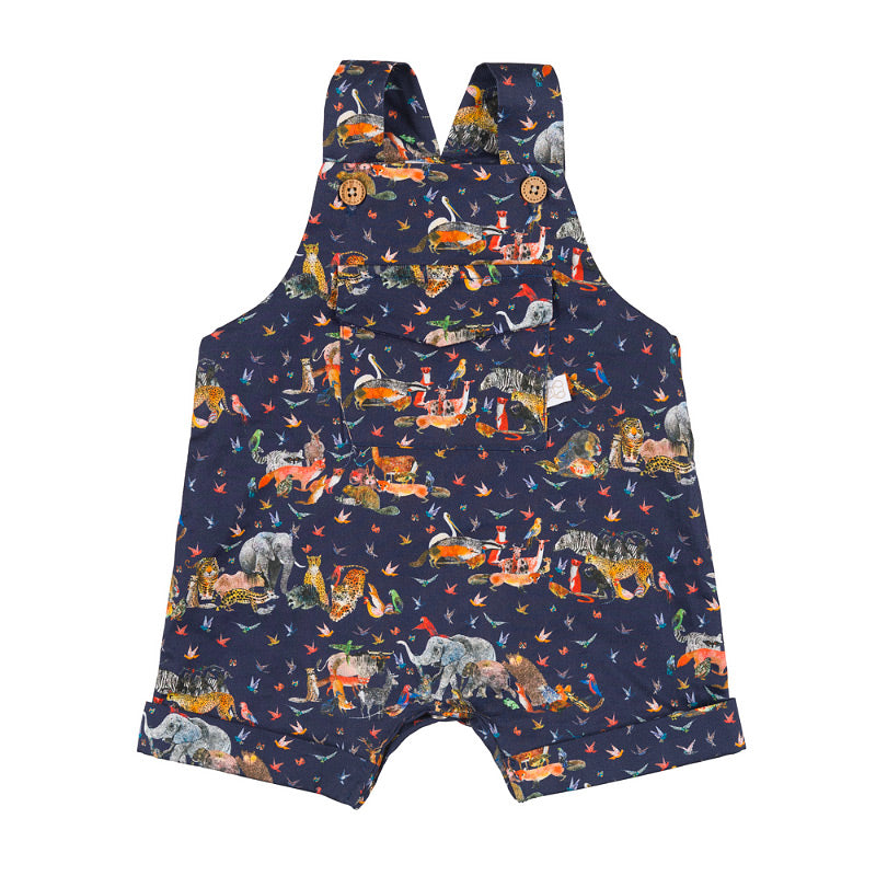 Salopeta premium baieti 100% bumbac cu buzunare si imprimeu jungle