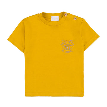 Tricou baieti galben cu ursulet si nasturi pe umar