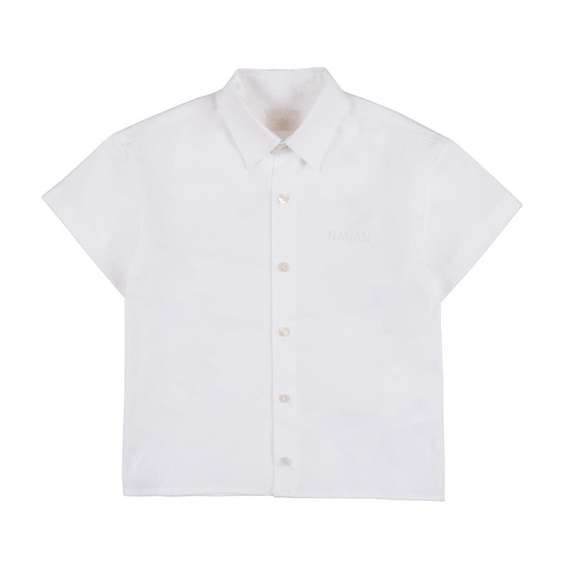 Camasa baieti cu maneca scurta, alba, broderie Nanan