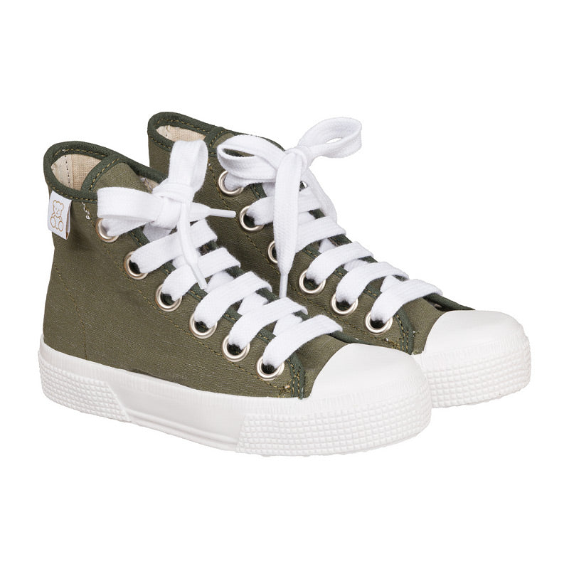 Pantofi sport inalt baieti, kaki, cu siret alb