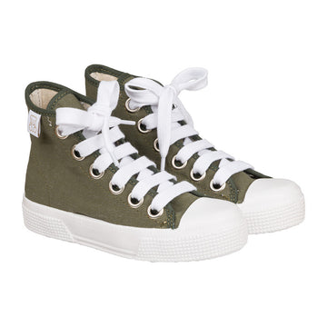 Pantofi sport inalt baieti, kaki, cu siret alb