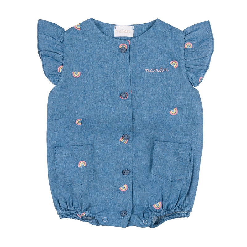 ROMPER DIN DENIM CU VOLANE SI NASTURI