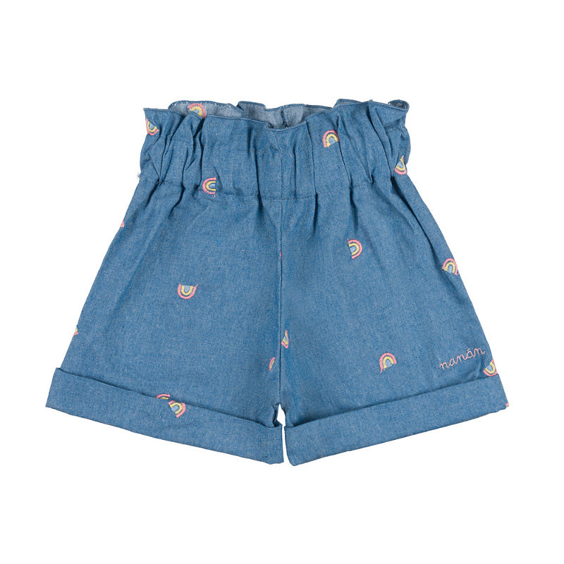 PANTALONI SCURTI DIN DENIM CU BRODERIE