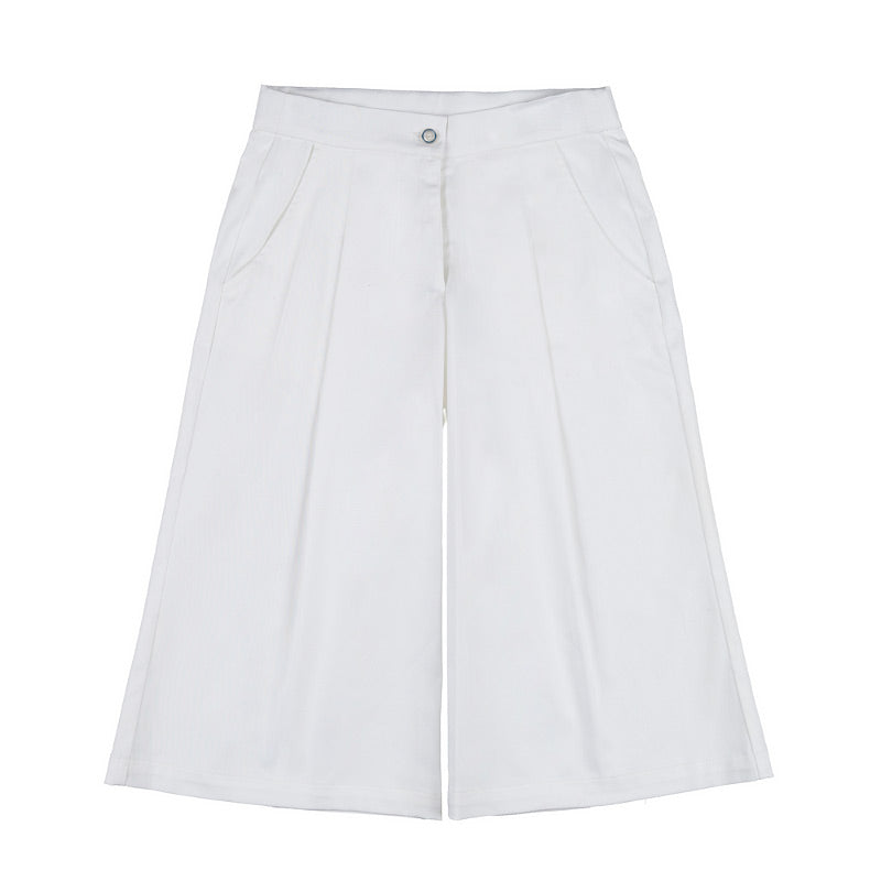 Pantaloni largi fetite albi din bumbac cu elastan, croiala premium