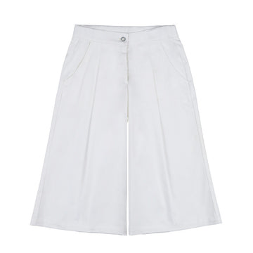 Pantaloni largi fetite albi din bumbac cu elastan, croiala premium