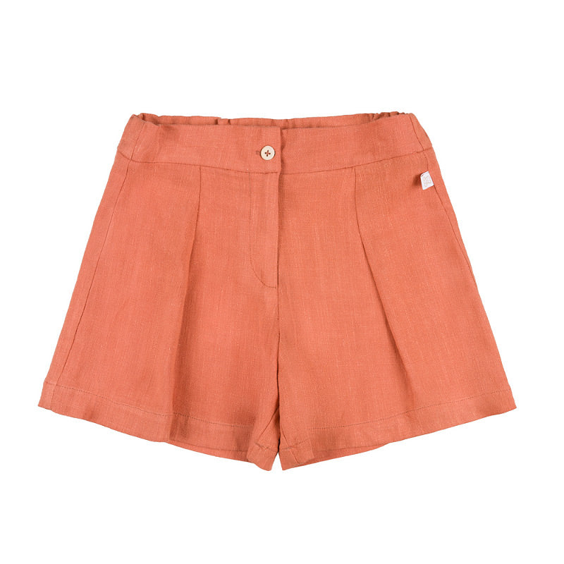 Pantaloni scurti portocalii fetite din amestec de in si vascoza, stil elegant