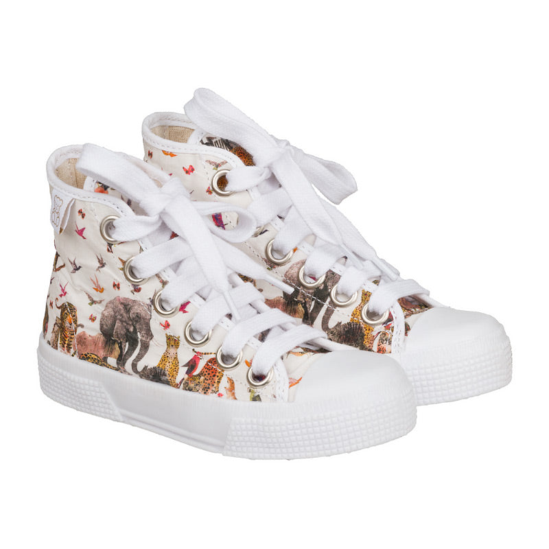 Sneakers inalti copii cu imprimeu jungle, albi