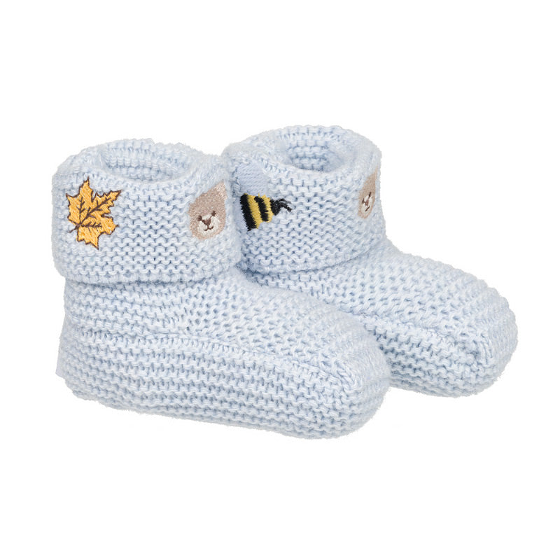 Botosi bleu tricotati cu broderie delicata