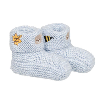 Botosi bleu tricotati cu broderie delicata