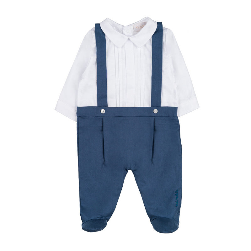 Salopeta eleganta pentru baieti cu pantaloni bleu tip bretele