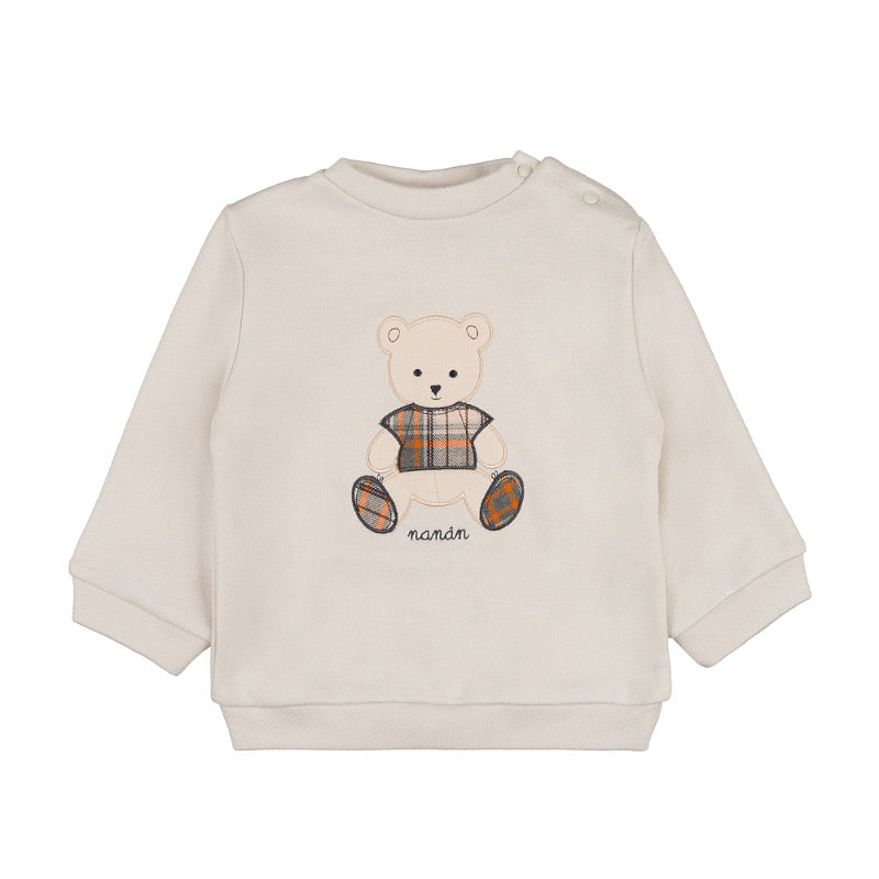 Bluza sport crem din bumbac cu ursulet brodat