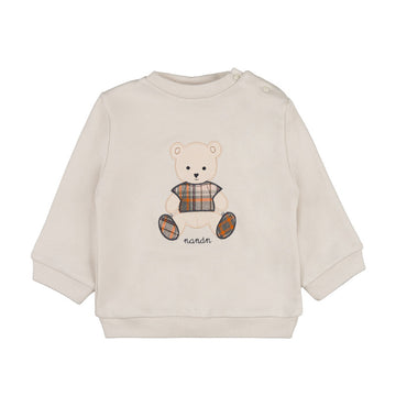 Bluza sport crem din bumbac cu ursulet brodat