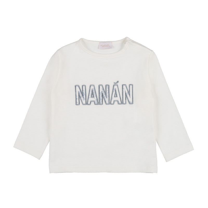 Tricou gri cu maneca lunga si logo NANAN brodat