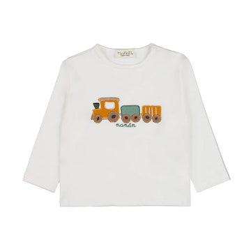 Tricou alb maneca lunga din bumbac pentru bebelusi cu trenulet