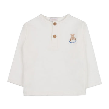 Tricou alb maneca lunga copii cu nasturi si ursulet brodat