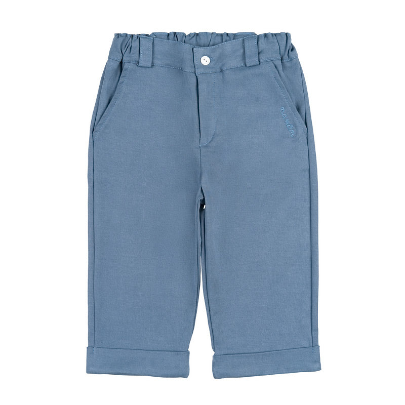 Pantaloni bleu copii cu buzunare si ursulet brodat pe spate