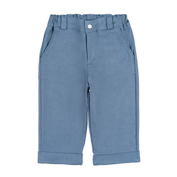 Pantaloni bleu copii cu buzunare si ursulet brodat pe spate