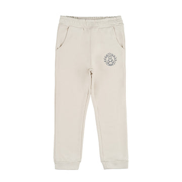 Pantaloni bej copii din bumbac si bambus cu broderie ursulet