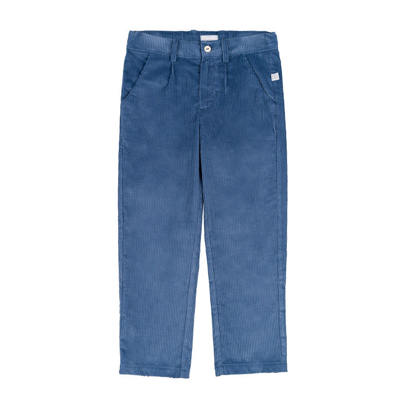 Pantaloni albastri din catifea cu elastic reglabil in talie pentru copii
