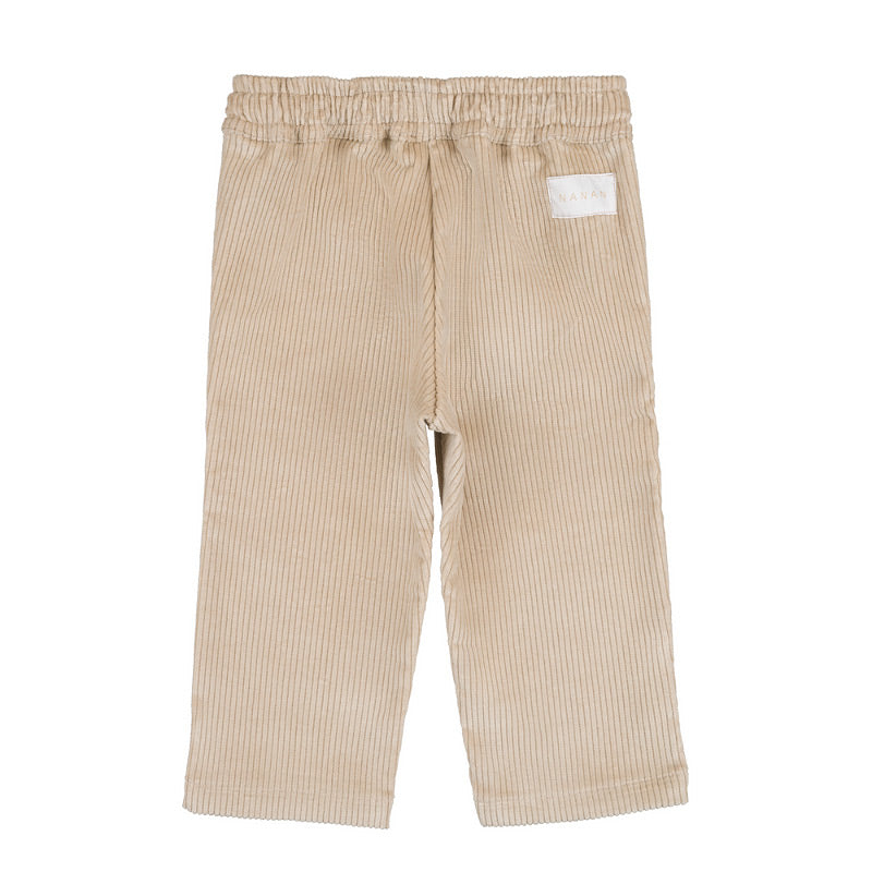 Pantaloni bej copii din catifea cu talie ajustabila