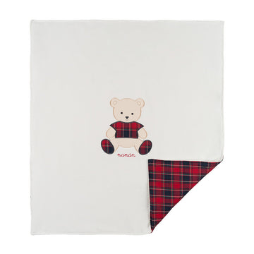 Paturica alba cu ursulet si revers in carouri