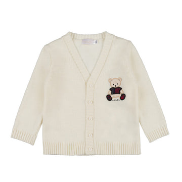 Cardigan alb cu ursulet