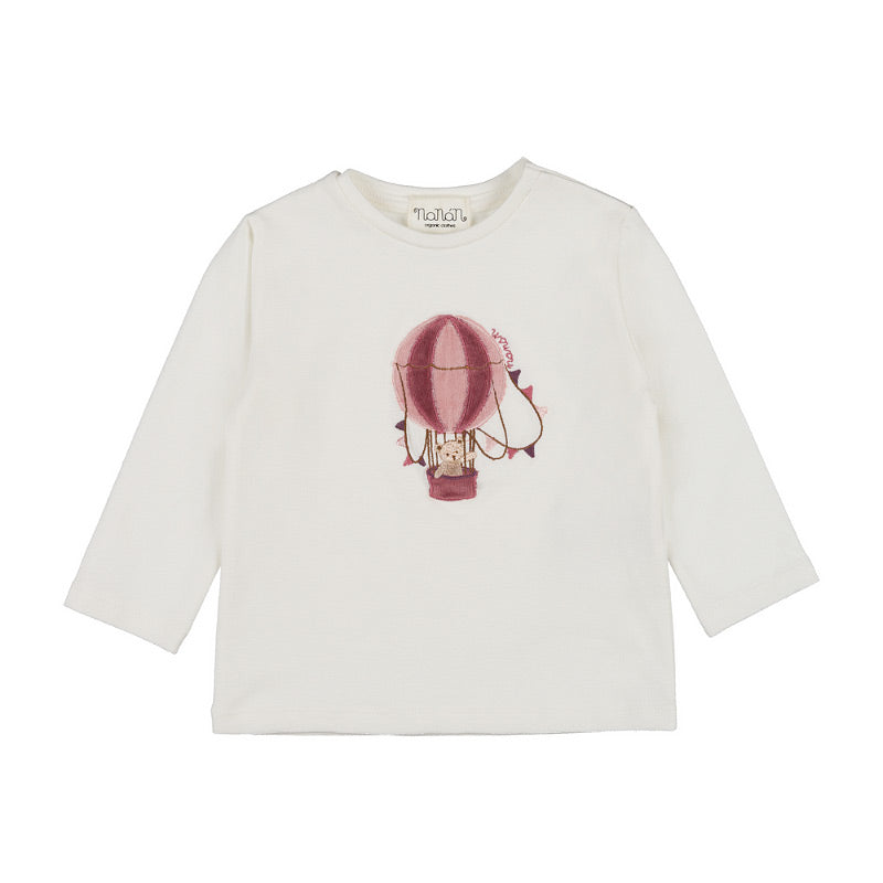 Tricou alb copii cu maneca lunga si ursulet in balon