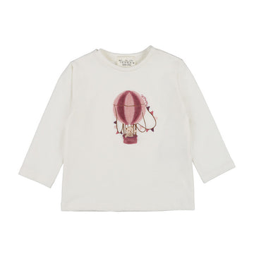 Tricou alb copii cu maneca lunga si ursulet in balon