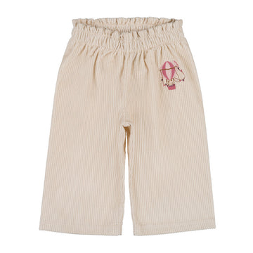 Pantaloni crem copii din bumbac organic cu ursulet in balon