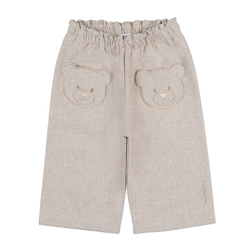 Pantaloni bej cu buzunare in forma de ursuleti pentru fete