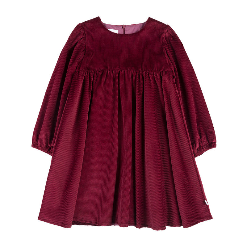 Rochie mov din catifea cu dungi pentru fete