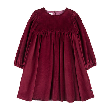 Rochie mov din catifea cu dungi pentru fete