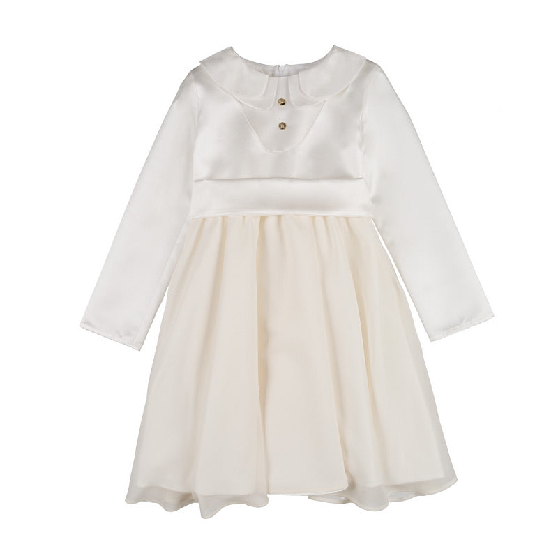 Rochie alba eleganta cu dublu guler si funda la spate