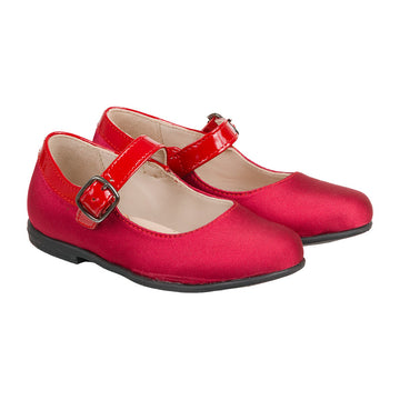 Pantofi rosii cu bareta lacuita din satin