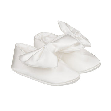 Balerini premergatori albi eleganti din satin cu fundita