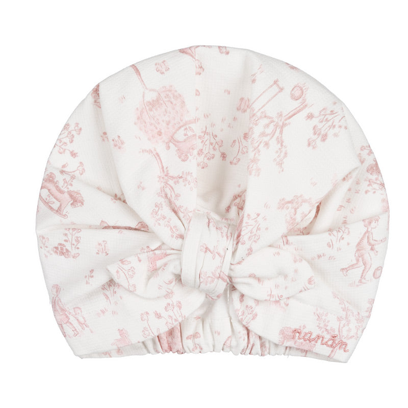 Turban roz din bumbac cu imprimeu allover
